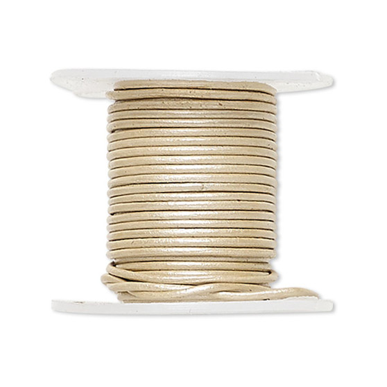 Cord, leather (coated), metallic beige, 0.5-0.8mm round. Sold per 5-yard spool.