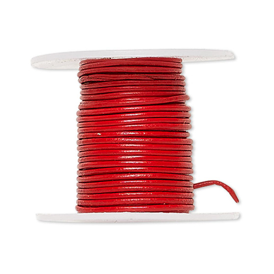 Cord, leather (coated), red, 0.5-0.8mm round. Sold per 5-yard spool.