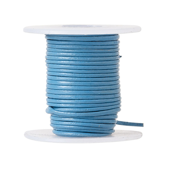 Cord, leather (dyed), turquoise blue, 0.5-0.8mm round. Sold per 5-yard spool.