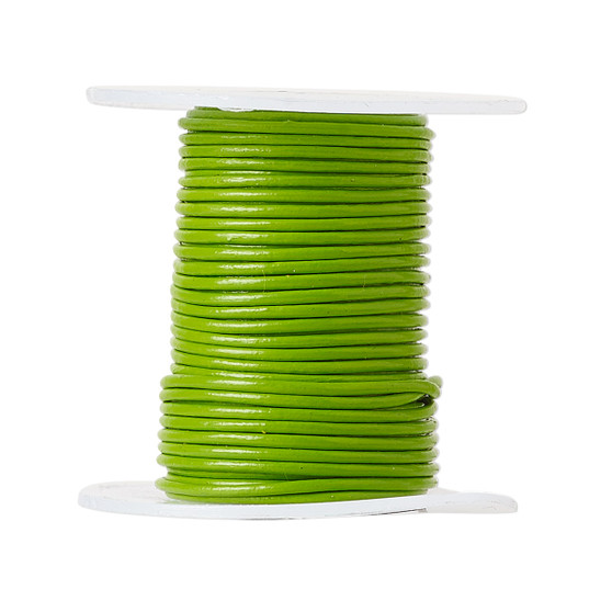 Cord, leather (dyed), green, 0.5-0.8mm round. Sold per 5-yard spool.
