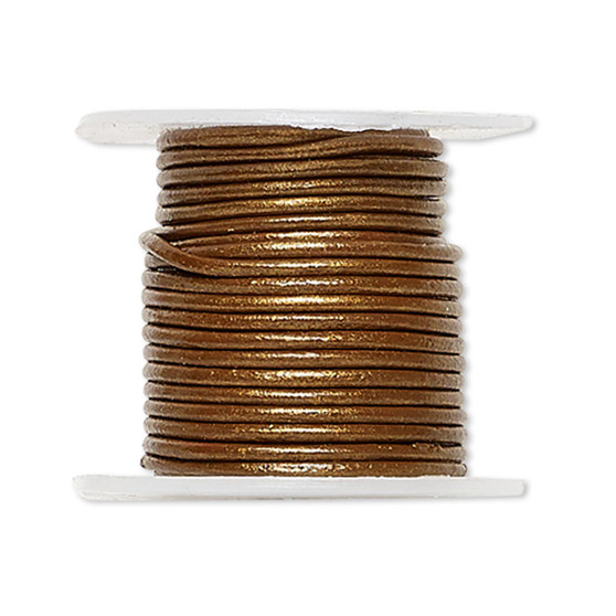 Cord, leather (coated), metallic bronze, 1-1.2mm round. Sold per 5-yard spool.