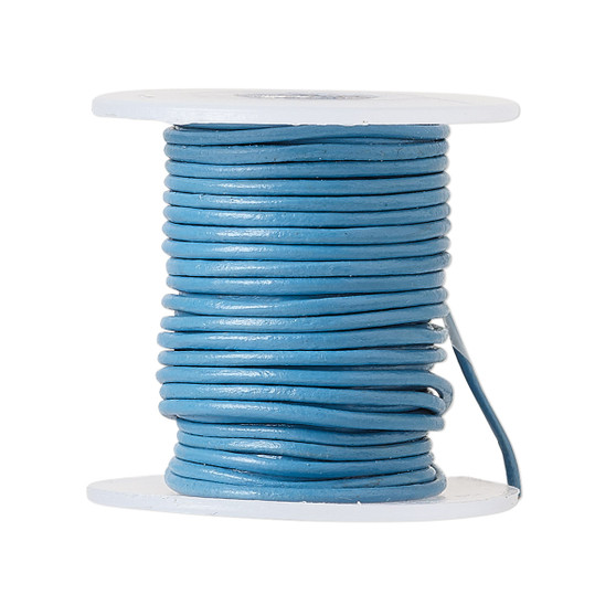Cord, leather (dyed), turquoise blue, 1-1.2mm round. Sold per 5-yard spool.