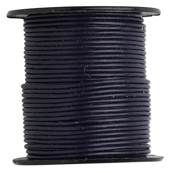 Cord, leather (dyed), navy blue, 1-1.2mm round. Sold per 5-yard spool.