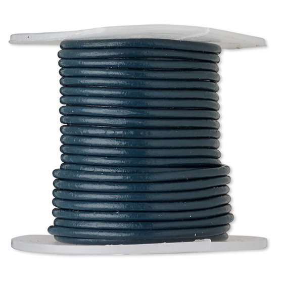 Cord, leather (dyed), dark blue, 1-1.2mm round. Sold per 5-yard spool.