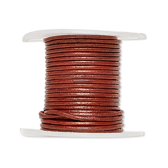 Cord, leather (coated), metallic brick red, 1-1.2mm round. Sold per 5-yard spool.