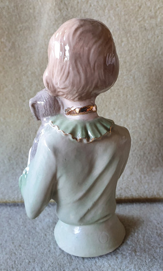 Porcelain half doll - Janette with dog - green - 11cm high