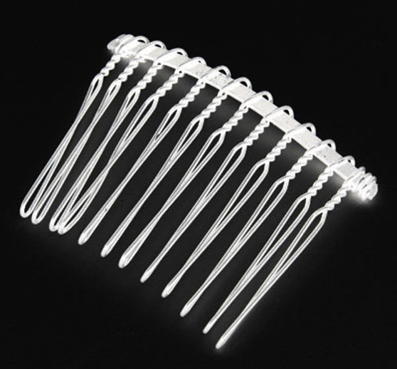 10 x Metal Beadable Hair Comb 42mm long  x 37mm wide  - Silver