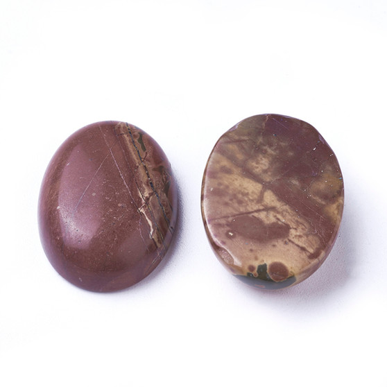 Natural Picasso Stone/Picasso Jasper Cabochons, Oval, 25mm x 18mm, 7~10mm thick - 2 pack