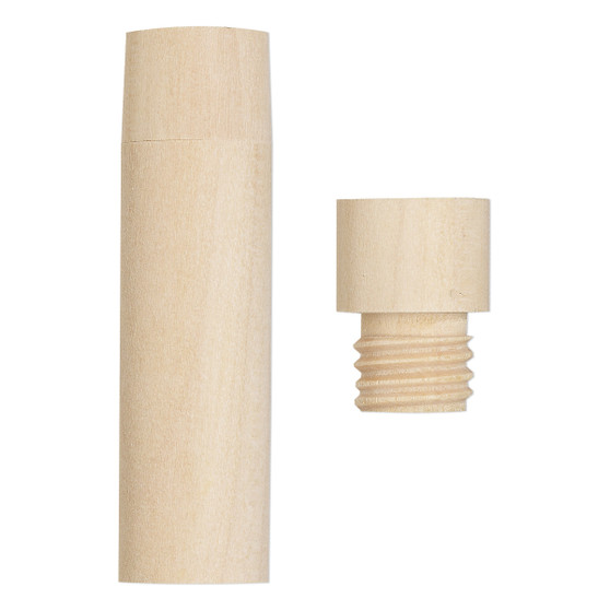 Bottle, wood (natural), 2-1/4 x 5/8 inch cylinder with twist-off cap. Sold per pkg of 4.