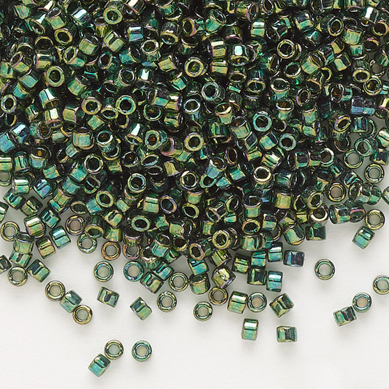 DB0125 - 11/0 - Miyuki Delica - transparent green gold luster rainbow gold emerald green - 50gms - Cylinder Seed Beads