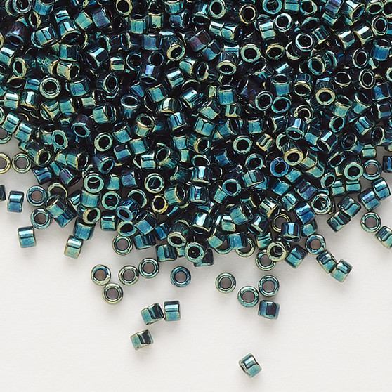 DB1006 - 11/0 - Miyuki Delica - opaque metallic gold luster rainbow green blue - 50gms - Cylinder Seed Beads