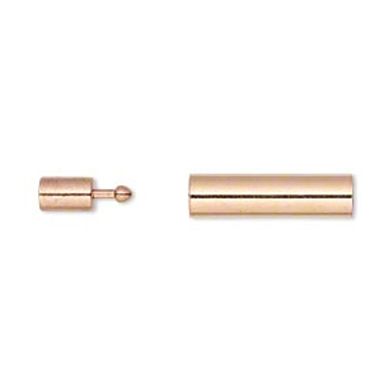 Clasp, pop-style, copper-plated brass, 18x5mm round tube with glue-in ends, 3mm inside diameter. Sold per pkg of 4.