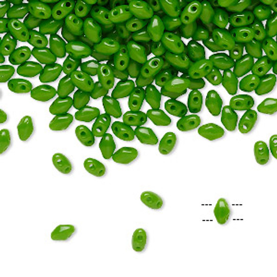 50grams Preciosa Mini Duos 4mm x 2.5mm Oval (Two Hole) Opaque Candy Green