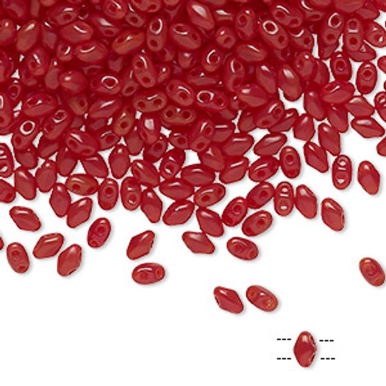 50grams Preciosa Mini Duos 4mm x 2.5mm Oval (Two Hole) Opaque Dark Red