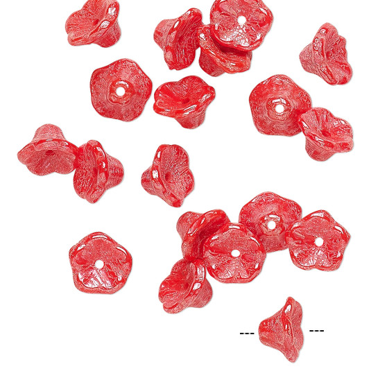 Bead, Preciosa, Czech pressed glass, opaque orange red luster, 7x4.5mm flower. Sold per pkg of 20.