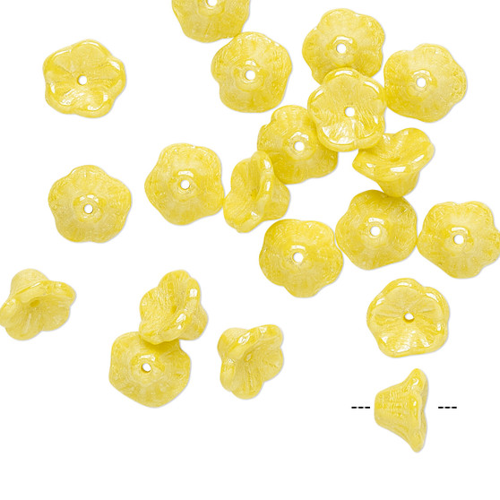 Bead, Preciosa, Czech pressed glass, opaque yellow luster, 7x4.5mm flower. Sold per pkg of 20.