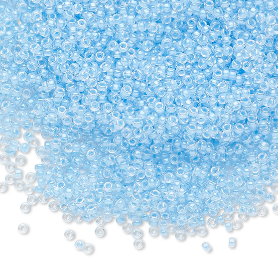 15-4300 - 15/0 - Miyuki - Transparent Luminous Colour-Lined Neon Blue - 35gms Glass Round Seed Beads