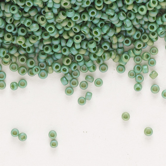 15-4699 - 15/0 - Miyuki - Opaque Matte Rainbow Turtle Green - 8.2gms Vial Glass Round Seed Beads