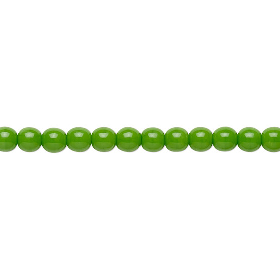 4mm - Czech - Opaque Candy Green - Strand (16") - Glass Druk Round Bead