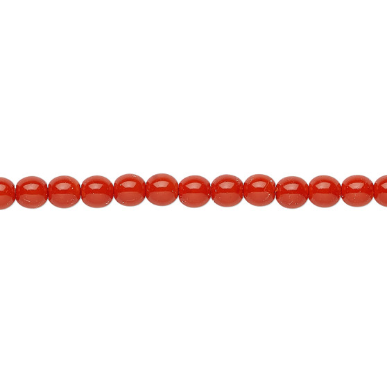 4mm - Czech - Opaque Red Orange - Strand (16") - Glass Druk Dipped Décor Round Bead