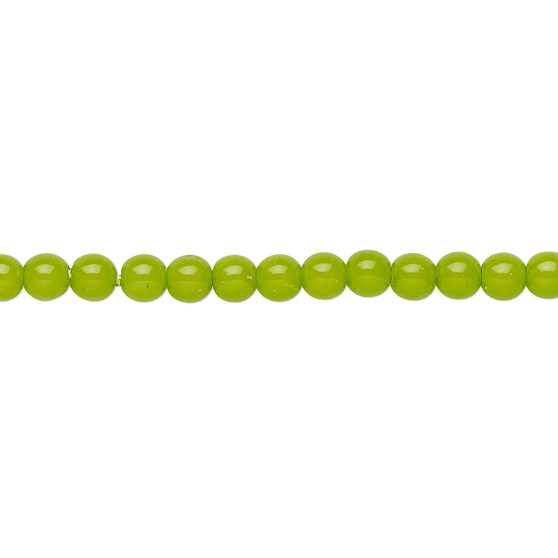 4mm - Czech - Opaque Lime Green - Strand (16") - Glass Dipped Décor Druk Round Bead