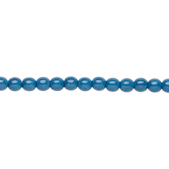 4mm - Czech - Opaque Medium Blue - Strand (16") - Glass Druk Dipped Décor Round Bead