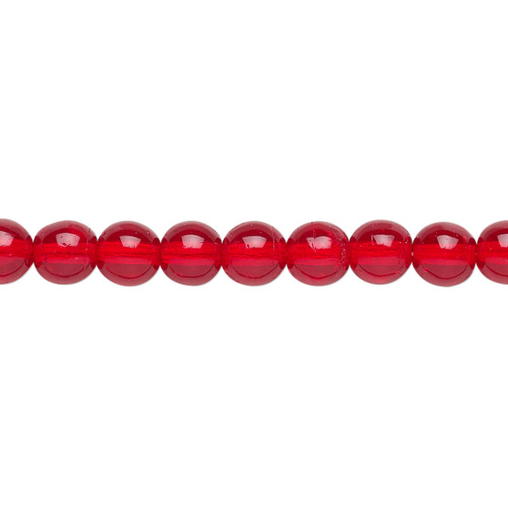 6mm - Czech - Transparent Ruby Red - Strand (16") - Glass Druk Round Bead