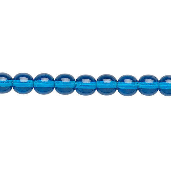 6mm - Czech - Transparent Dark Aqua Blue - Strand (16") - Glass Druk Round Bead