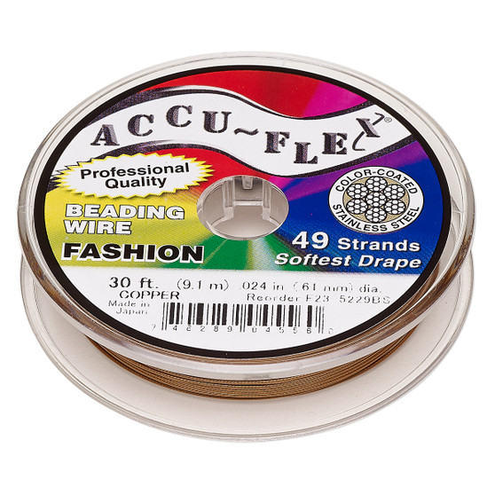 49-Strand 0.024" - Accu-Flex® - Copper - 30 Foot spool - Nylon & Stainless Steel Beading Wire