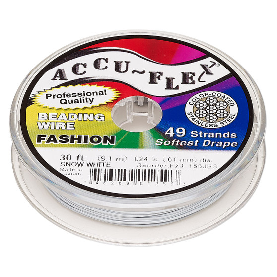 49-Strand 0.024" - Accu-Flex® - Snow White - 30 Foot spool - Nylon & Stainless Steel Beading Wire