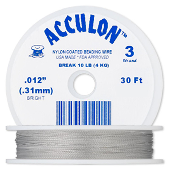 3-Strand 0.012" - Acculon® - Clear  - 30 Foot spool - Nylon-coated Stainless Steel Beading Wire