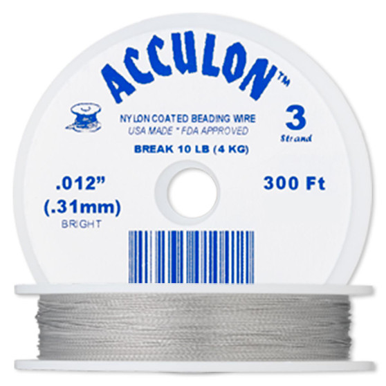 3-Strand 0.012" - Acculon® - Clear - 300 Foot spool - Nylon-coated Stainless Steel Beading Wire