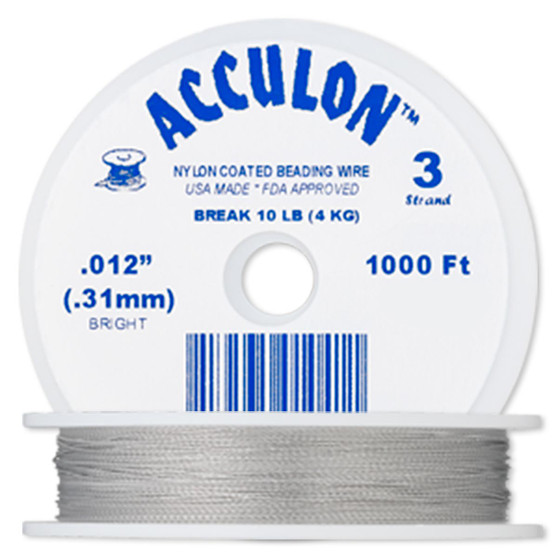 3-Strand 0.012" - Acculon® - Clear - 1000 Foot spool - Nylon-coated Stainless Steel Beading Wire