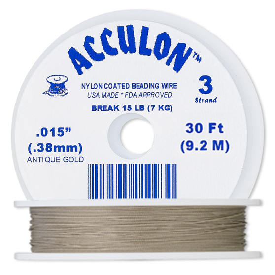 3-Strand 0.015" - Acculon® - Ant Gold - 30 Foot spool - Nylon-coated Stainless Steel Beading Wire