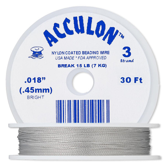 3-Strand 0.018" - Acculon® - Clear - 30 Foot spool - Nylon-coated Stainless Steel Beading Wire