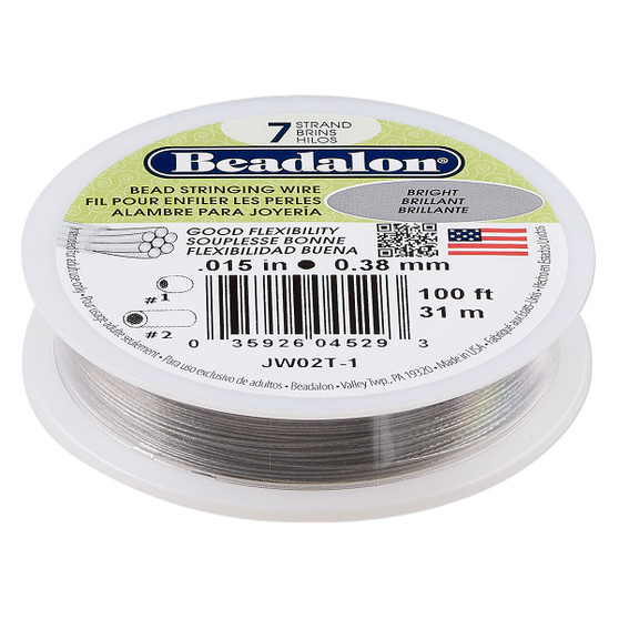 7-Strand 0.015" - Beadalon® - Bright - 100 Foot spool - Nylon-coated Stainless Steel Beading Wire