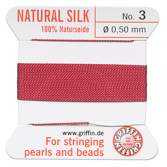 Griffin Thread, Silk 2-yard card with integrated flexible stainless steel needle Size 3 (0.5mm) Garnet Red