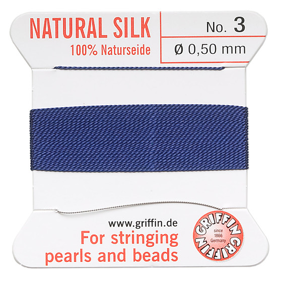 Griffin Thread, Silk 2-yard card with integrated flexible stainless steel needle Size 3 (0.5mm) Dark Blue