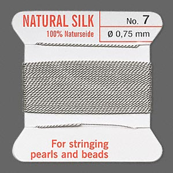 Griffin Thread, Silk 2-yard card with integrated flexible stainless steel needle Size 7 (0.75mm) Grey