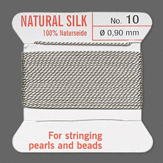 Griffin Thread, Silk 2-yard card with integrated flexible stainless steel needle Size 10 (0.9mm) Grey