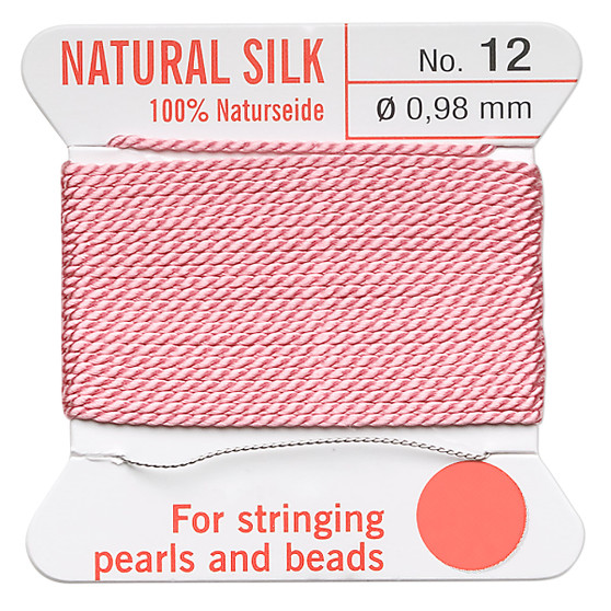 Griffin Thread, Silk 2-yard card with integrated flexible stainless steel needle Size 12 (0.98mm) Dark Pink