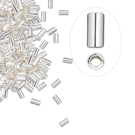 Crimp, sterling silver, 3x1.5mm micro cut tube, 1.1mm inside diameter. Sold per pkg of 100.