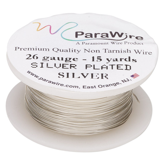 Wire, ParaWire™, silver-plated copper, round, 26 gauge. Sold per 15-yard spool.