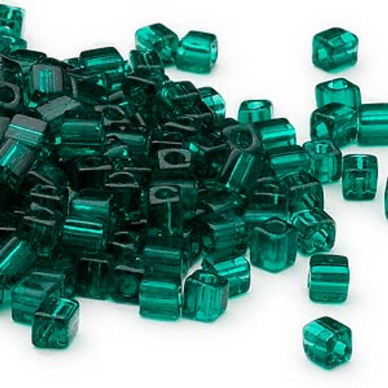 SB4-147 - Miyuki - 4mm - Transparent Dark Green - 25gms - 4mm Square Glass Bead