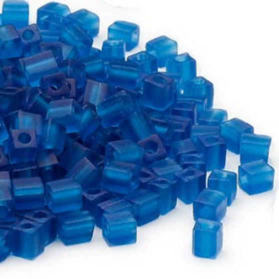 SB4-149F - Miyuki - 4mm - Transparent Frosted Dark Blue - 25gms - 4mm Square Glass Bead