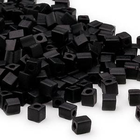 SB4-401F - Miyuki - 4mm - Opaque Frosted Black - 25gms - 4mm Square Glass Bead