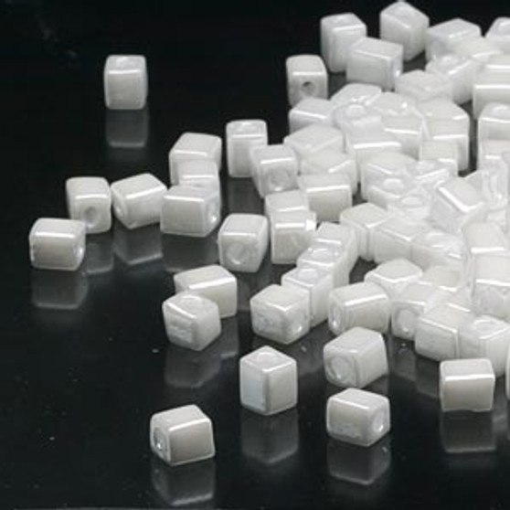 SB4-420 - Miyuki - 4mm - Opaque Metallic White - 25gms - 4mm Square Glass Bead