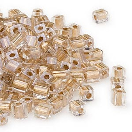 SB4-234 - Miyuki - 4mm - Clear Colour Lined Gold - 25gms - 4mm Square Glass Bead
