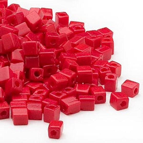 SB4-407 - Miyuki - 4mm - Opaque Red - 25gms - 4mm Square Glass Bead