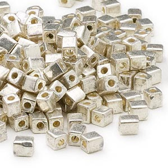 SB4-1051 - Miyuki - 4mm - Opaque Metallic Silver - 25gms - 4mm Square Glass Bead